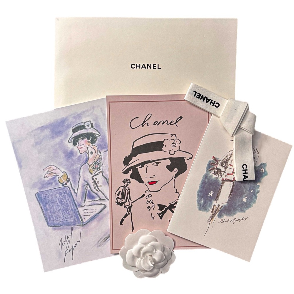 NEW - Auth Chanel Bundle: Logo Ribbon, Camellia Flower, Handbag COA and Card Set